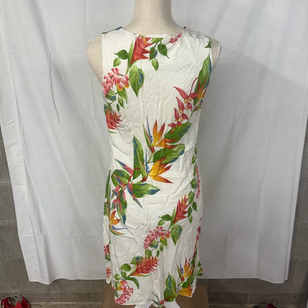 Tropical Floral Sleeveless Midi Dress - White with Multi-Color Print - Picture 5 of 10